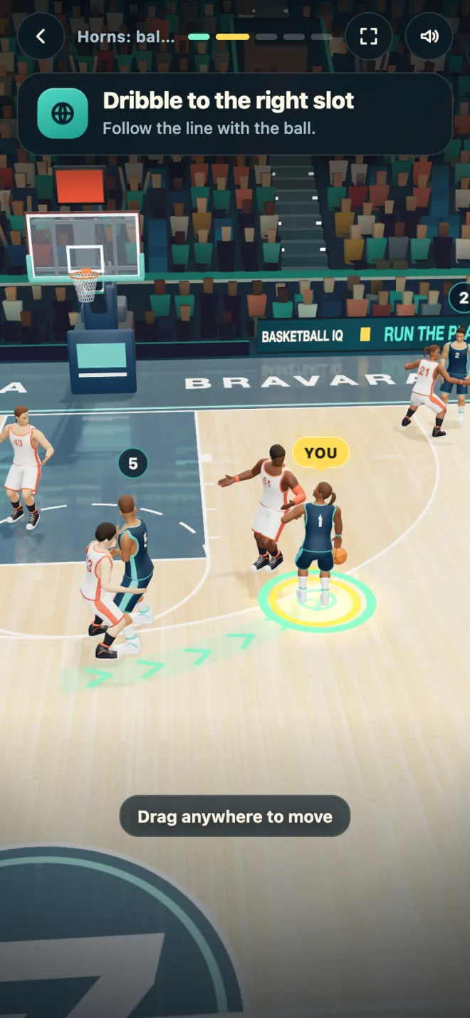 Basketball IQ job card telling the point guard to dribble to the right slot