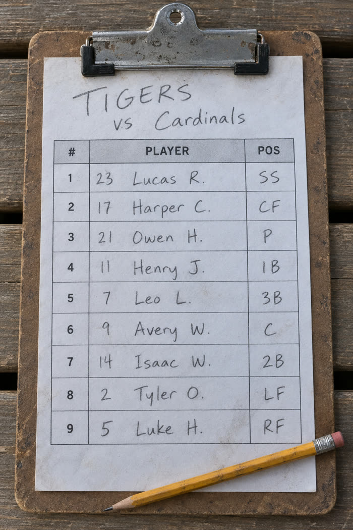 A handwritten lineup card